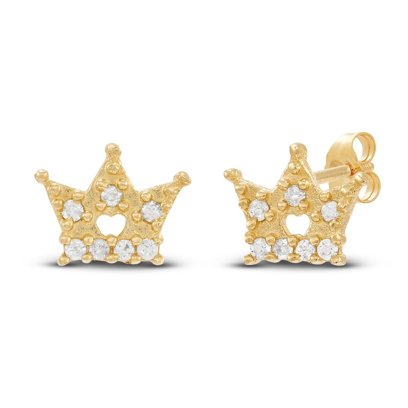 Children's Diamond Crown Stud Earrings 1/15 ct tw Round 14K Yellow Gold