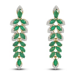 Natural Emerald Drop Earrings 1/4 ct tw Diamonds 14K Yellow Gold
