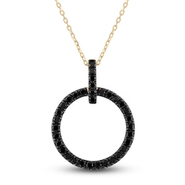 Black Diamond Circle Pendant Necklace 3/8 ct tw Round 14K Yellow Gold 18&quot;