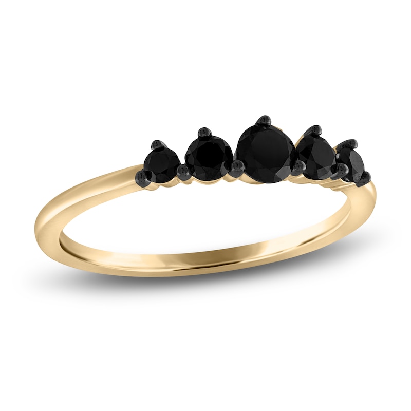 Black Diamond 5-Stone Ring 1/2 ct tw Round 14K Yellow Gold