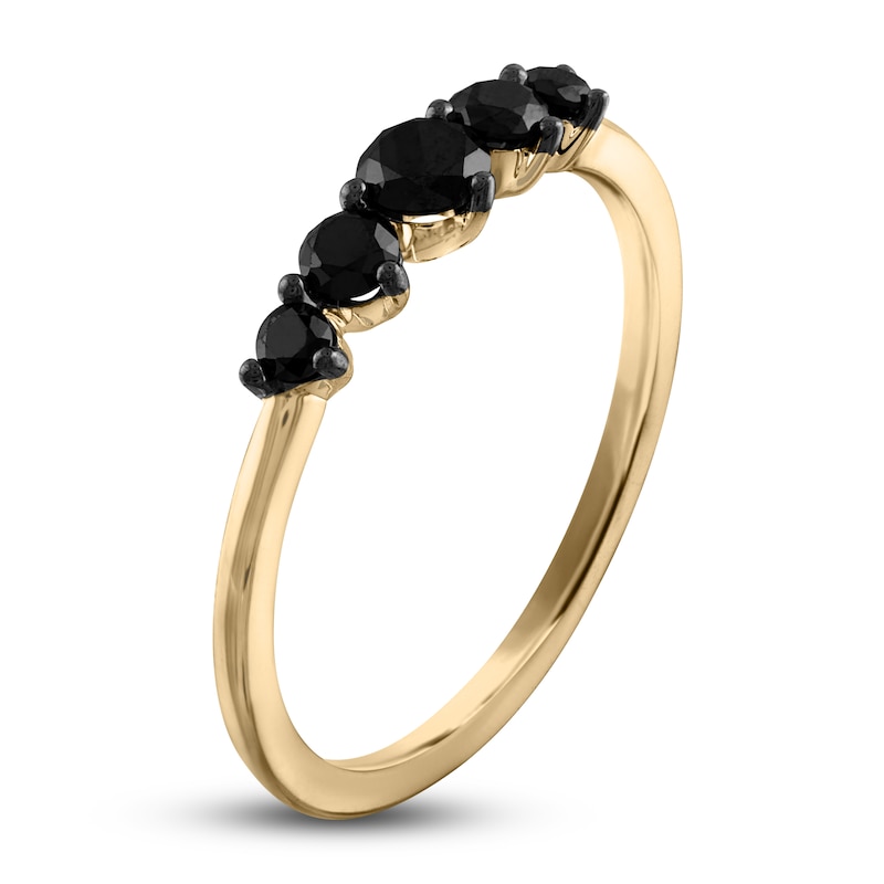 Black Diamond 5-Stone Ring 1/2 ct tw Round 14K Yellow Gold