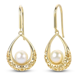 14k Yellow Gold Teardrop Hook Earrings with Floral Design 1 1/4in YE1804