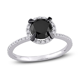 Black & White Diamond Engagement Ring 2 ct tw Round 14K White Gold