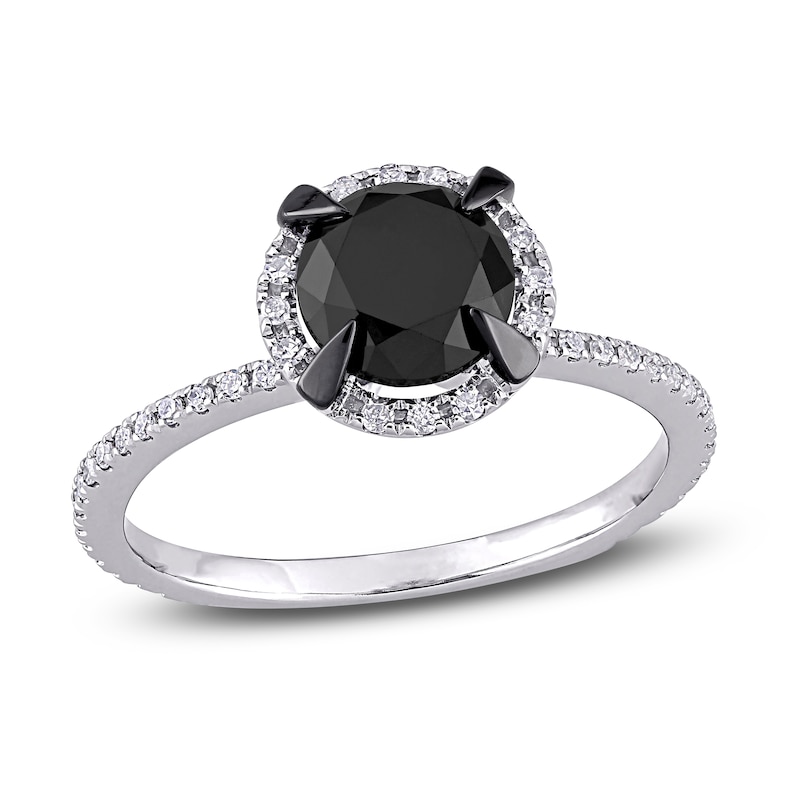 Main Image 1 of Black & White Diamond Engagement Ring 2 ct tw Round 14K White Gold