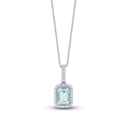 Rectangle-Cut Natural Aquamarine Pendant Necklace 1/8 ct tw 14K White Gold