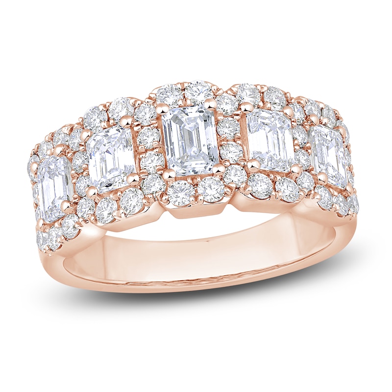 Main Image 1 of Emerald & Round-Cut Diamond Anniversary Band 2 ct tw 14K Rose Gold