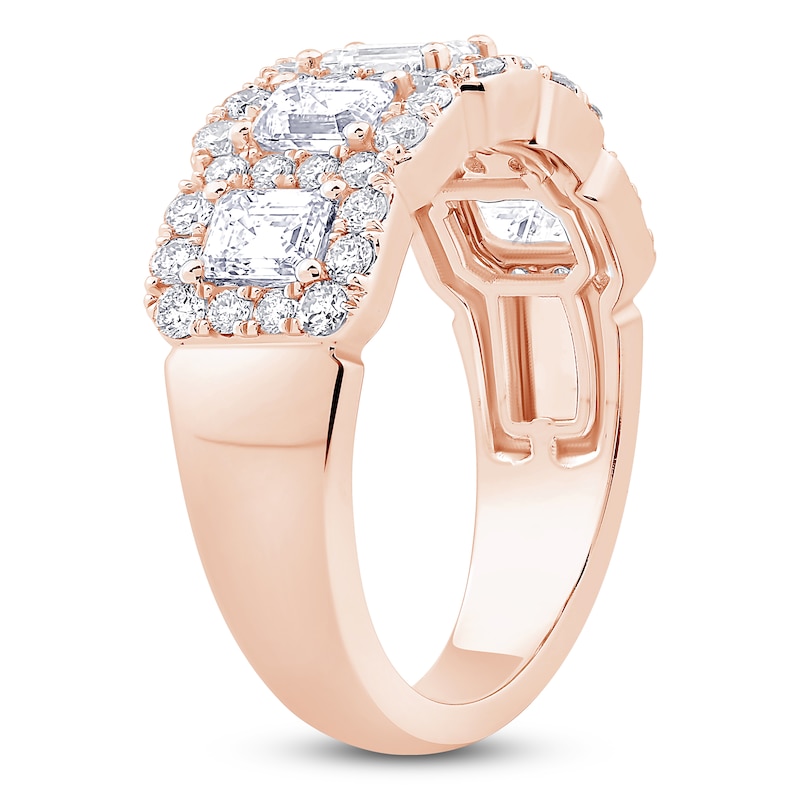 Main Image 2 of Emerald & Round-Cut Diamond Anniversary Band 2 ct tw 14K Rose Gold