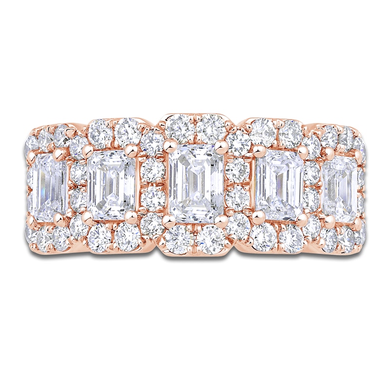 Main Image 3 of Emerald & Round-Cut Diamond Anniversary Band 2 ct tw 14K Rose Gold