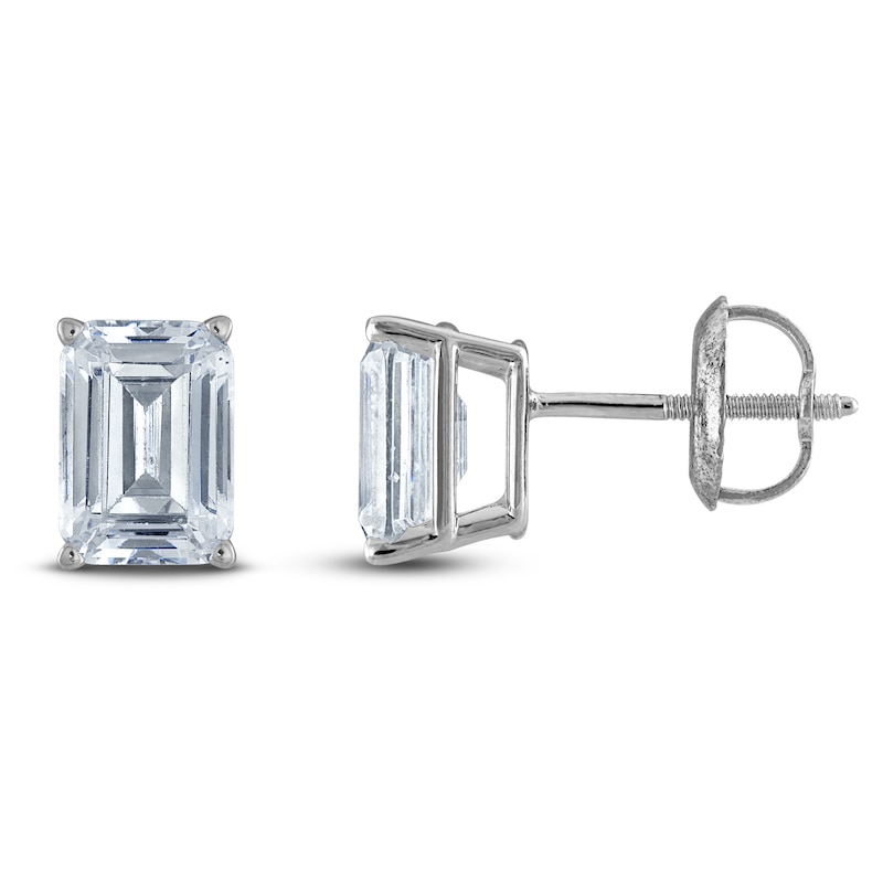 Main Image 1 of Emerald-Cut Lab-Created Diamond Solitaire Stud Earrings 2 ct tw 14K White Gold (F/SI2)