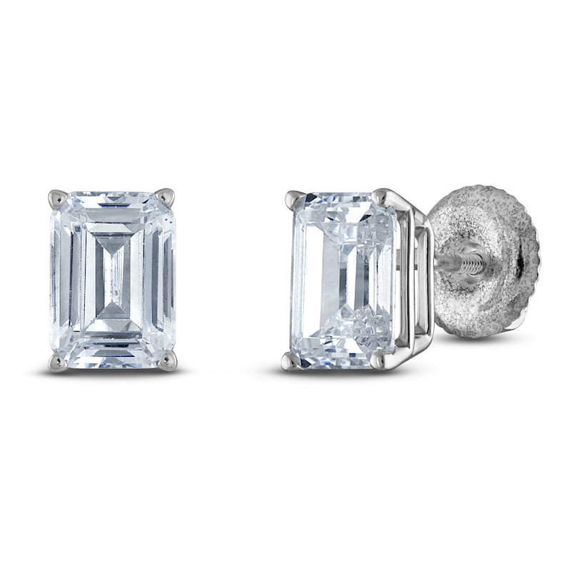 Main Image 2 of Emerald-Cut Lab-Created Diamond Solitaire Stud Earrings 2 ct tw 14K White Gold (F/SI2)