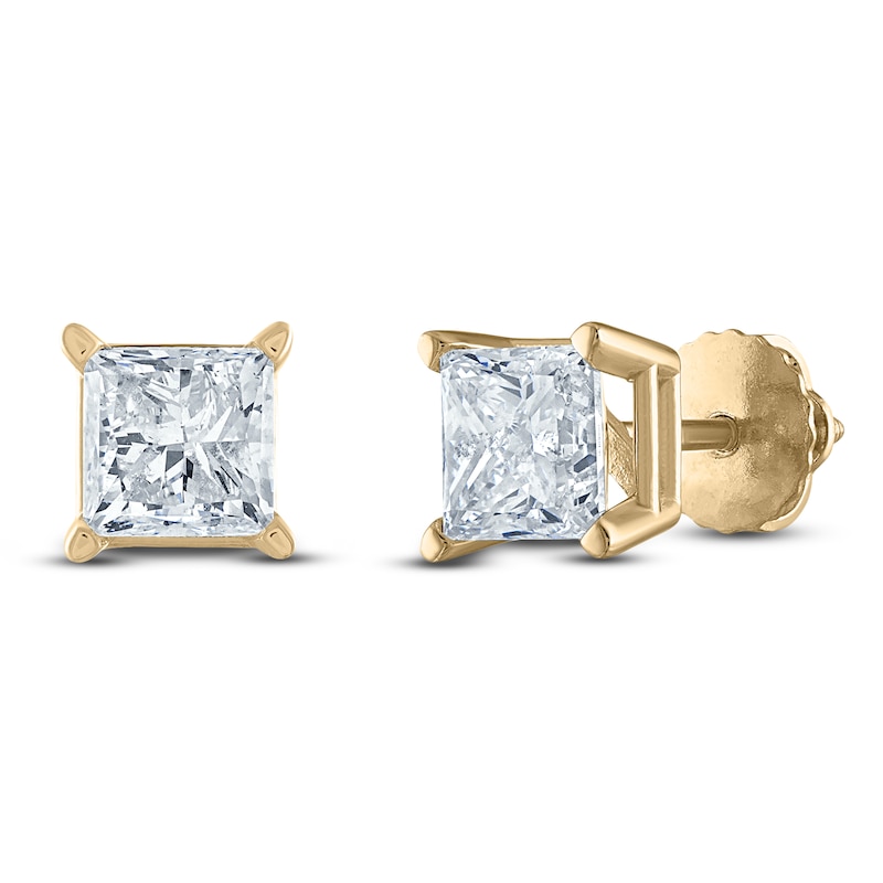 Princess-Cut Diamond Solitaire Stud Earrings 1 ct tw 14K Yellow Gold (I/I2)
