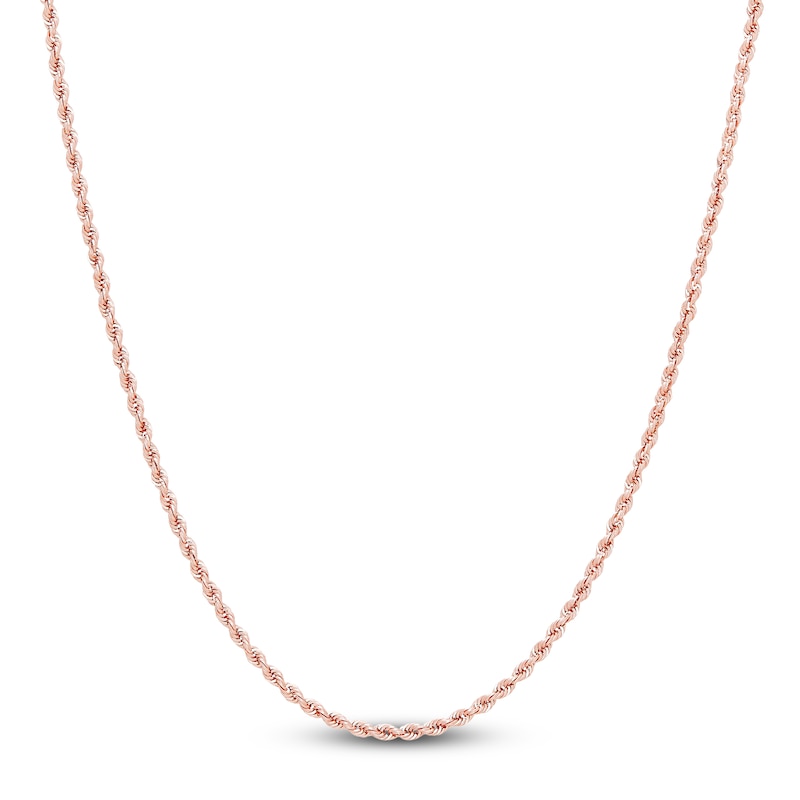 Semi-Solid Glitter Rope Chain Necklace 14K Rose Gold 16" 1.8mm
