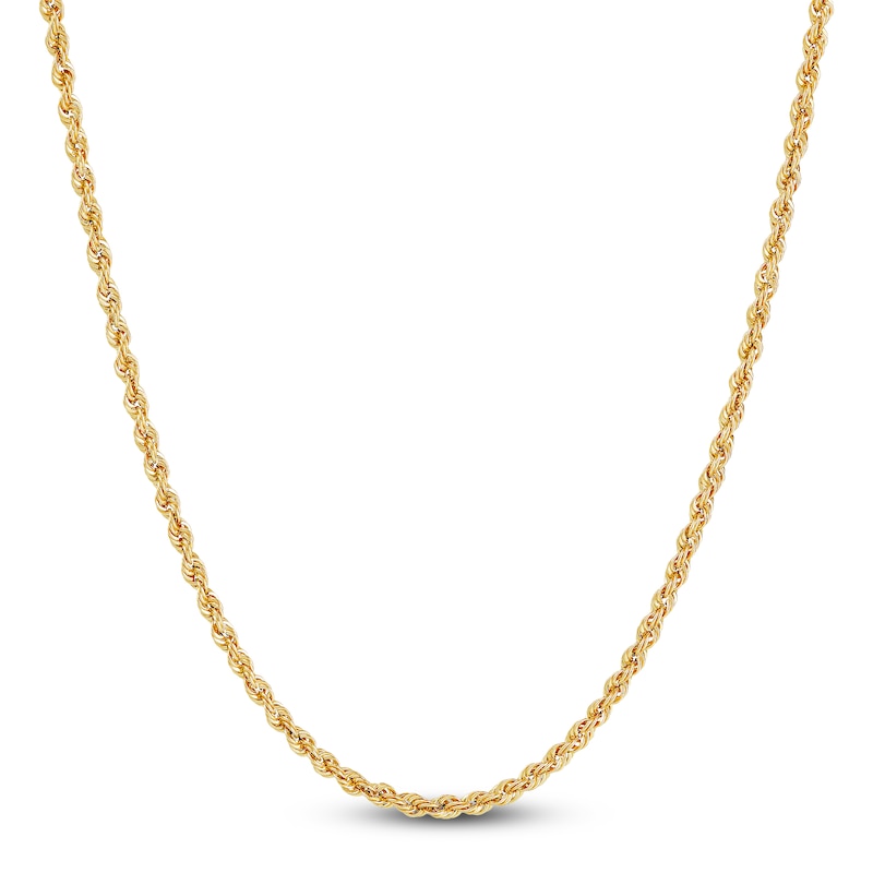 Semi-Solid Glitter Rope Chain Necklace 14K Yellow Gold 24" 2mm