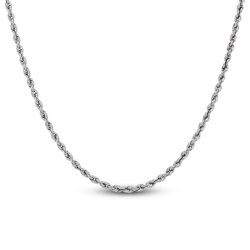 Semi-Solid Glitter Rope Chain Necklace 14K White Gold 24" 2mm