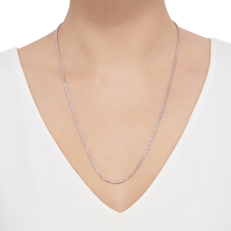 Semi-Solid Glitter Rope Chain Necklace 14K White Gold 24" 2mm