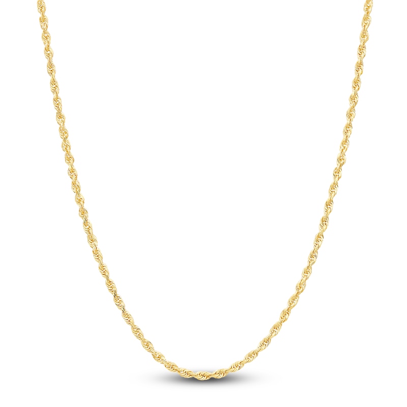 Semi-Solid Glitter Rope Chain Necklace 14K Yellow Gold 16" 2.4mm