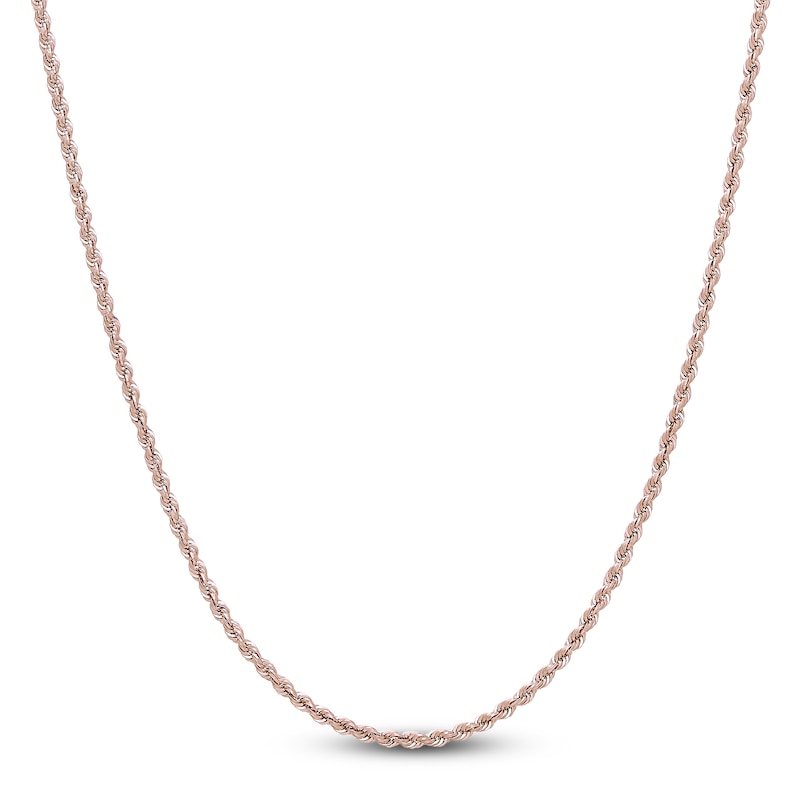 Semi-Solid Glitter Rope Chain Necklace 14K Rose Gold 30