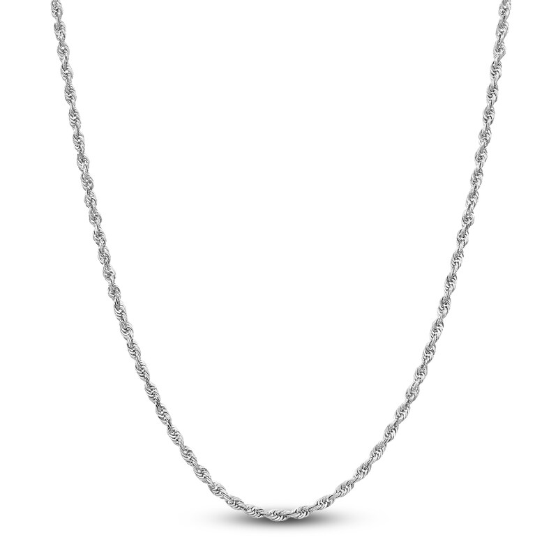 Semi-Solid Glitter Rope Chain Necklace 14K White Gold 18" 2.4mm