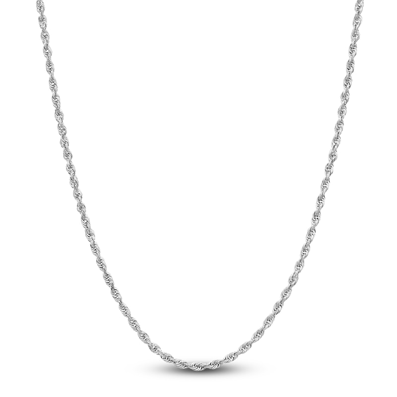 Semi-Solid Glitter Rope Chain Necklace 14K White Gold 20" 2.4mm