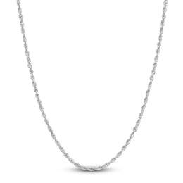 Semi-Solid Glitter Rope Chain Necklace 14K White Gold 22&quot; 2.4mm