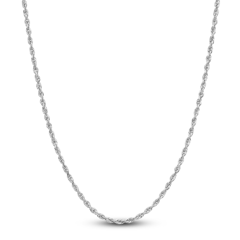 Semi-Solid Glitter Rope Chain Necklace 14K White Gold 24" 2.4mm