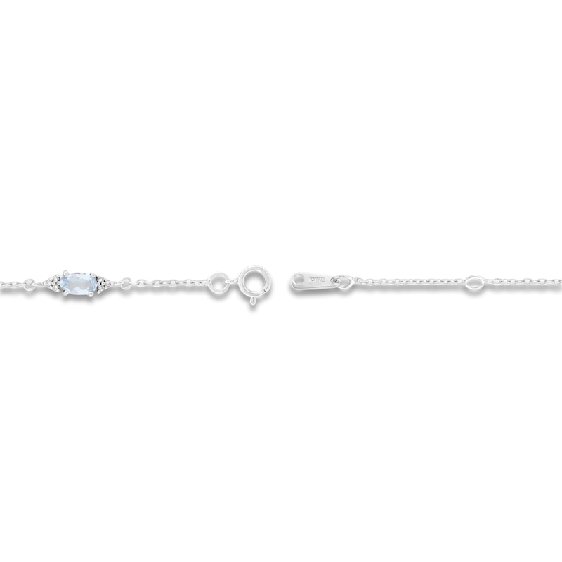 Main Image 2 of Oval-Cut Natural Aquamarine & Diamond Station Bracelet 1/15 ct tw 10K White Gold 7.25&quot;