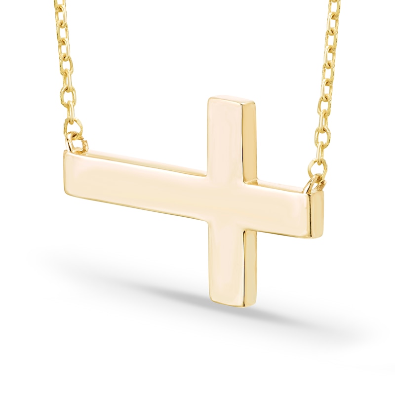 Main Image 2 of Engravable Sideways Cross Necklace 14K Yellow Gold 18&quot; Adjustable