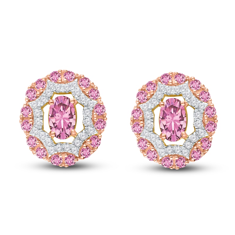 Kallati Oval-Cut Natural Pink Sapphire & Diamond Earrings 1/8 ct tw 14K Yellow Gold