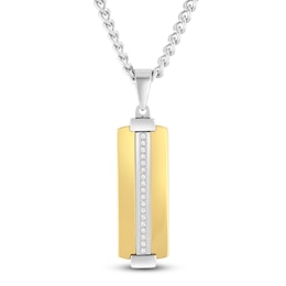 Men's Diamond Dog Tag Necklace 1/10 ct tw Stainless Steel & Yellow Ion Plating 24&quot;