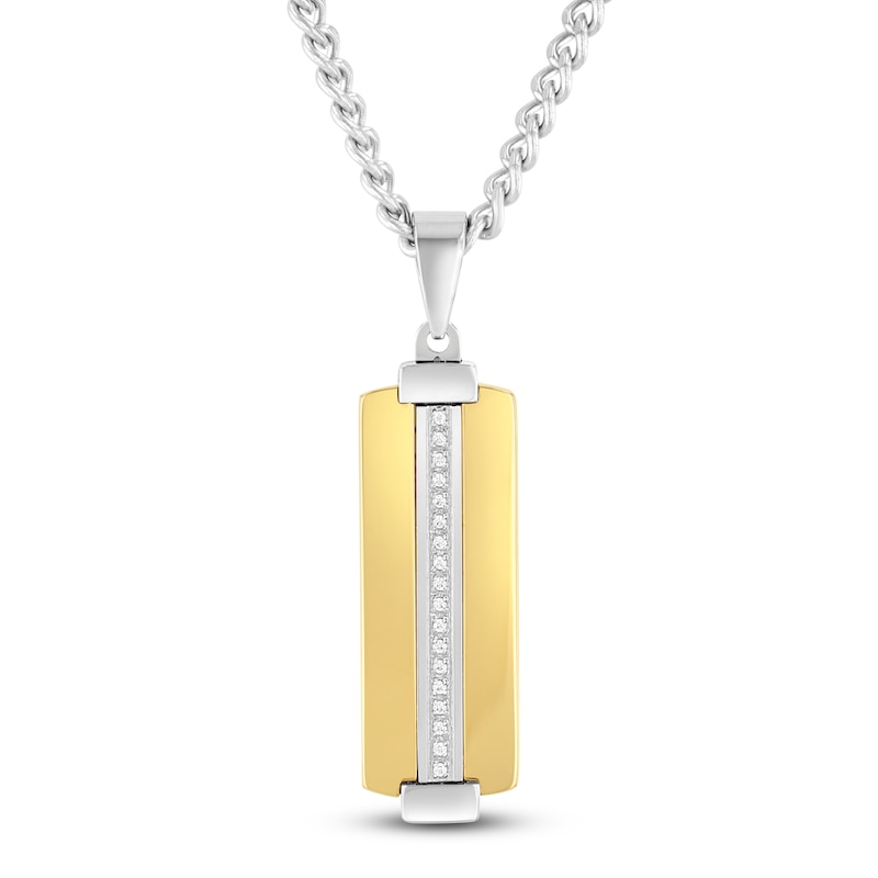 Main Image 1 of Men's Diamond Dog Tag Necklace 1/10 ct tw Stainless Steel & Yellow Ion Plating 24&quot;