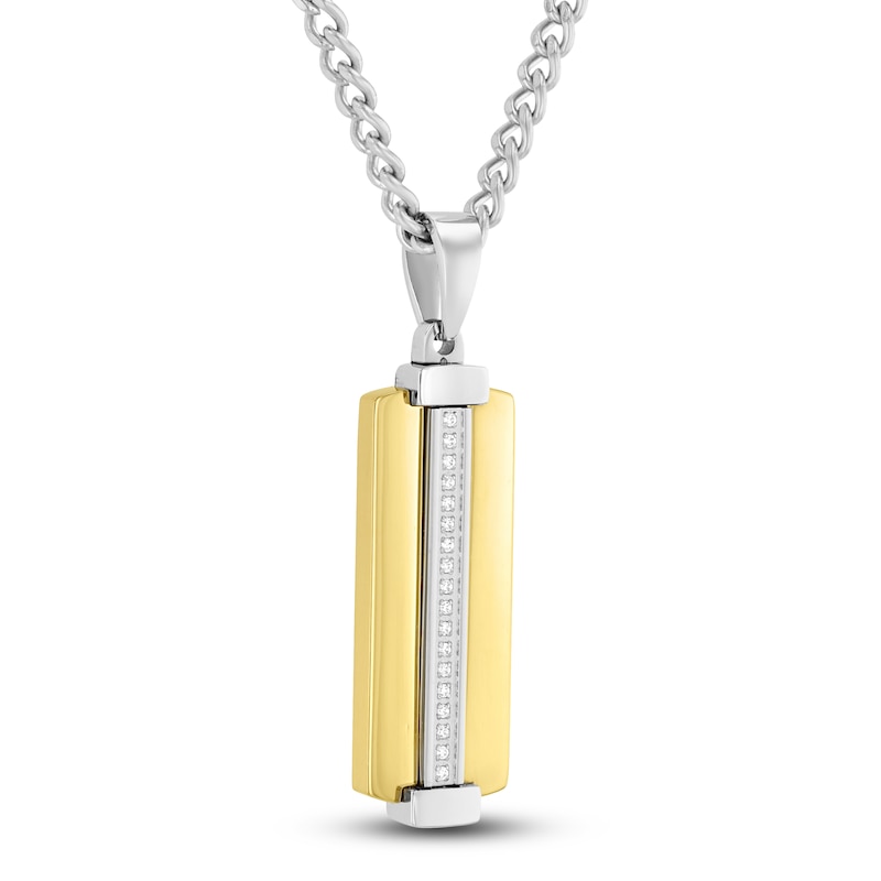 Main Image 2 of Men's Diamond Dog Tag Necklace 1/10 ct tw Stainless Steel & Yellow Ion Plating 24&quot;