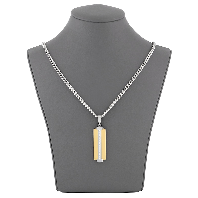 Main Image 4 of Men's Diamond Dog Tag Necklace 1/10 ct tw Stainless Steel & Yellow Ion Plating 24&quot;