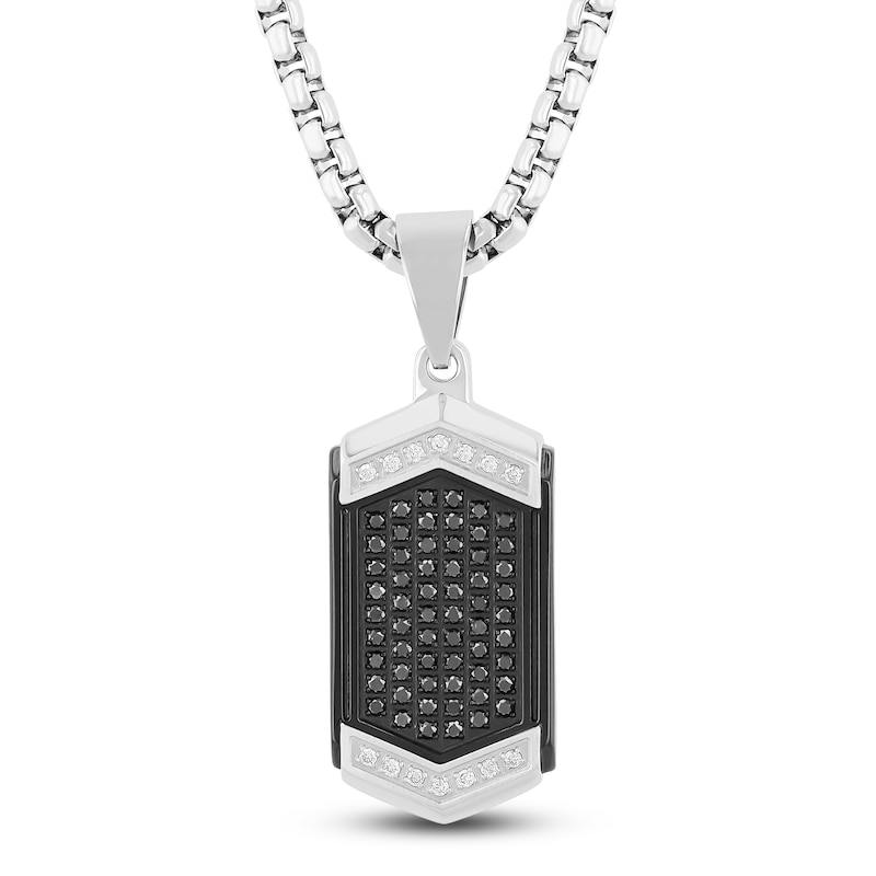 Men's Black & White Diamond Hexagon Necklace 1/3 ct tw Stainless Steel & Black Ion Plating 24"