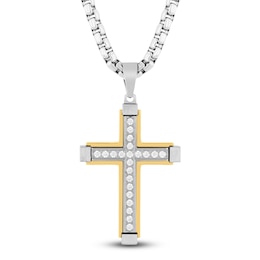 Men's Diamond Cross Necklace 1 ct tw Stainless Steel & Yellow Ion Plating 24&quot;