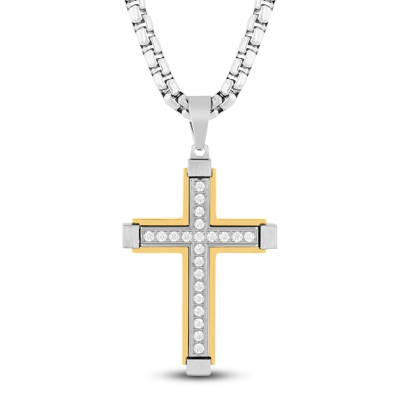 Men's Diamond Cross Necklace 1 ct tw Stainless Steel & Yellow Ion Plating 24"