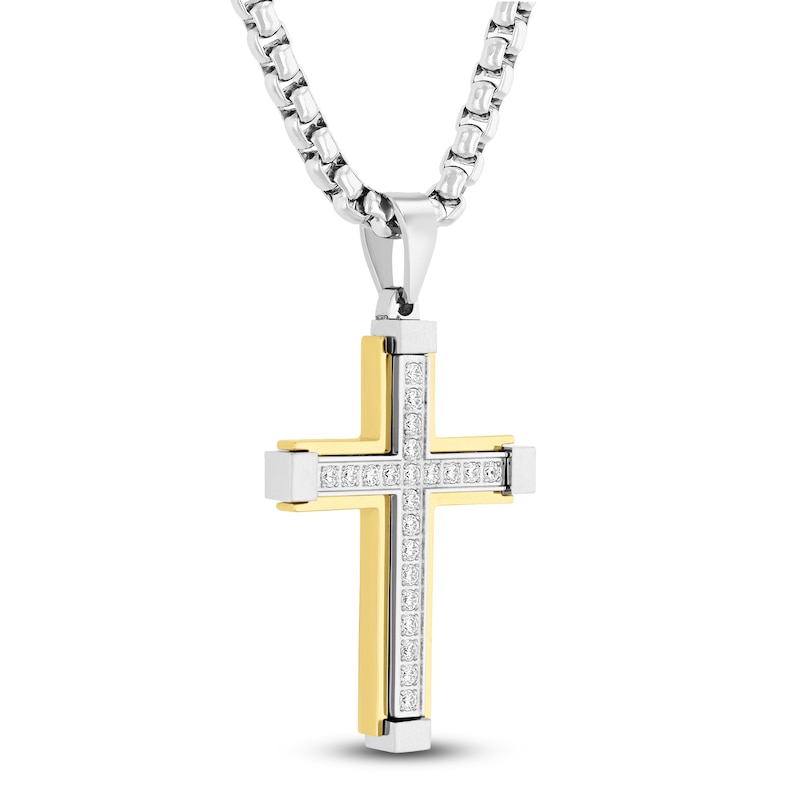 Men's Diamond Cross Necklace 1 ct tw Stainless Steel & Yellow Ion Plating 24"