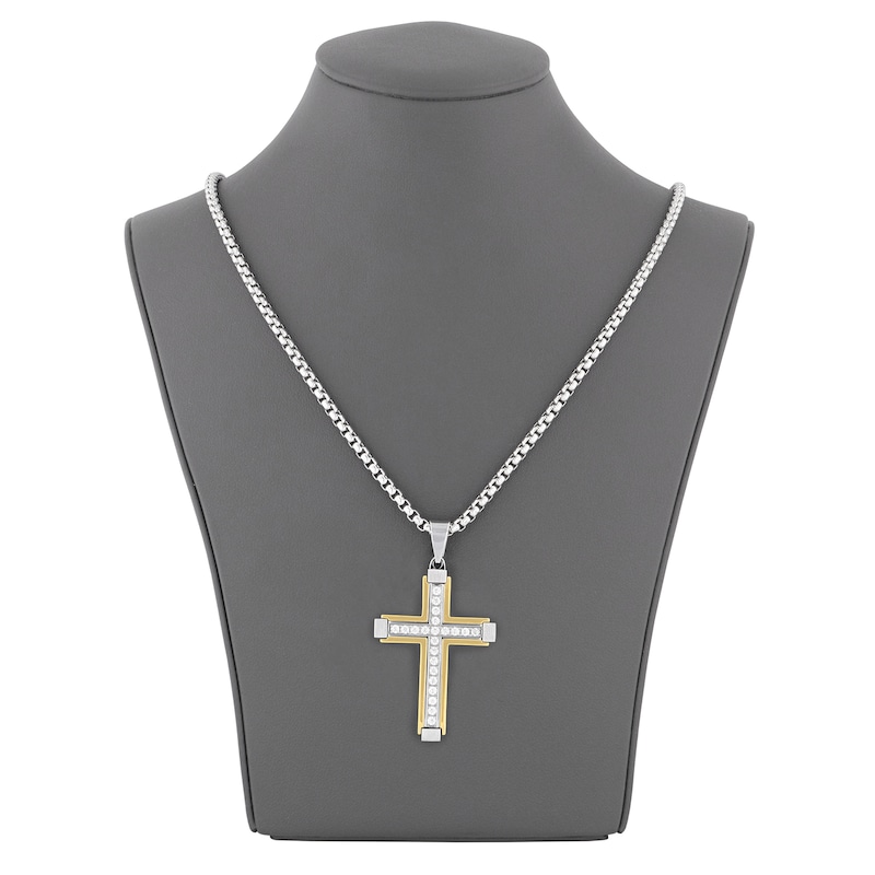 Men's Diamond Cross Necklace 1 ct tw Stainless Steel & Yellow Ion Plating 24"