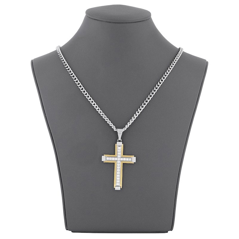 Men's Diamond Cross Necklace 1 ct tw Stainless Steel & Yellow Ion Plating 24"