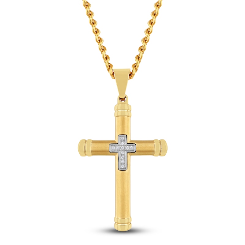 Main Image 1 of Men's Diamond Cross Necklace 1/20 ct tw Yellow Ion-Plated Stainless Steel 24&quot;