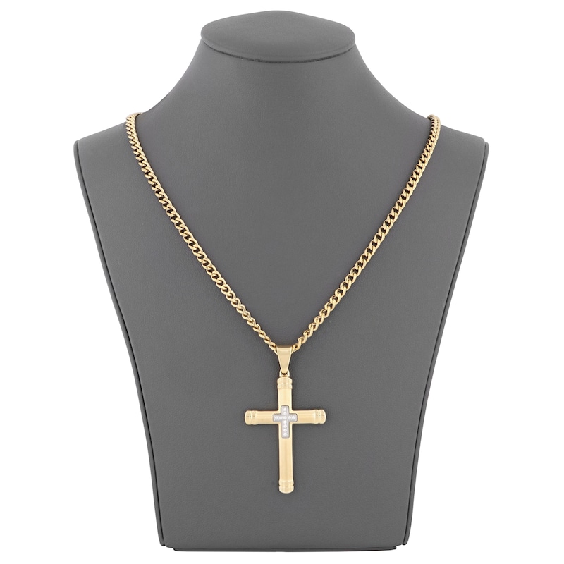 Main Image 4 of Men's Diamond Cross Necklace 1/20 ct tw Yellow Ion-Plated Stainless Steel 24&quot;