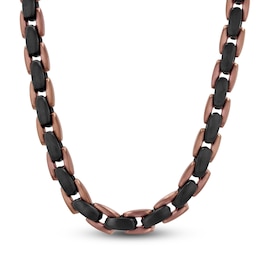 Men's Satin-Finish Link Necklace Brown & Black Ion-Plated Stainless Steel 24&quot;