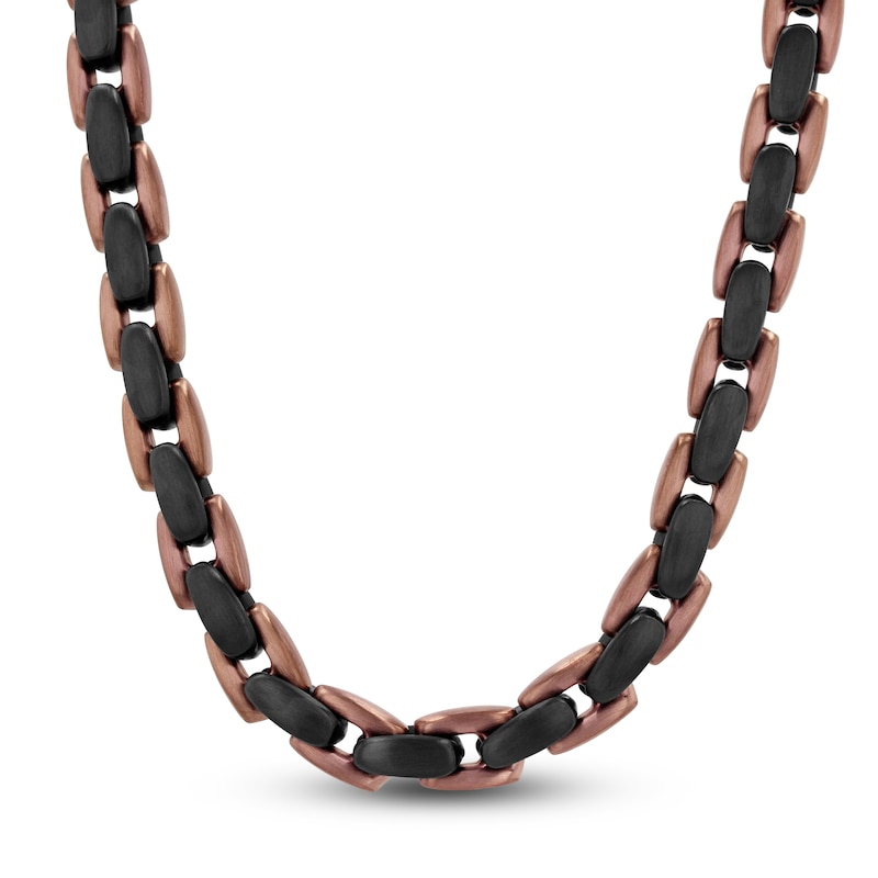 Main Image 1 of Men's Satin-Finish Link Necklace Brown & Black Ion-Plated Stainless Steel 24&quot;