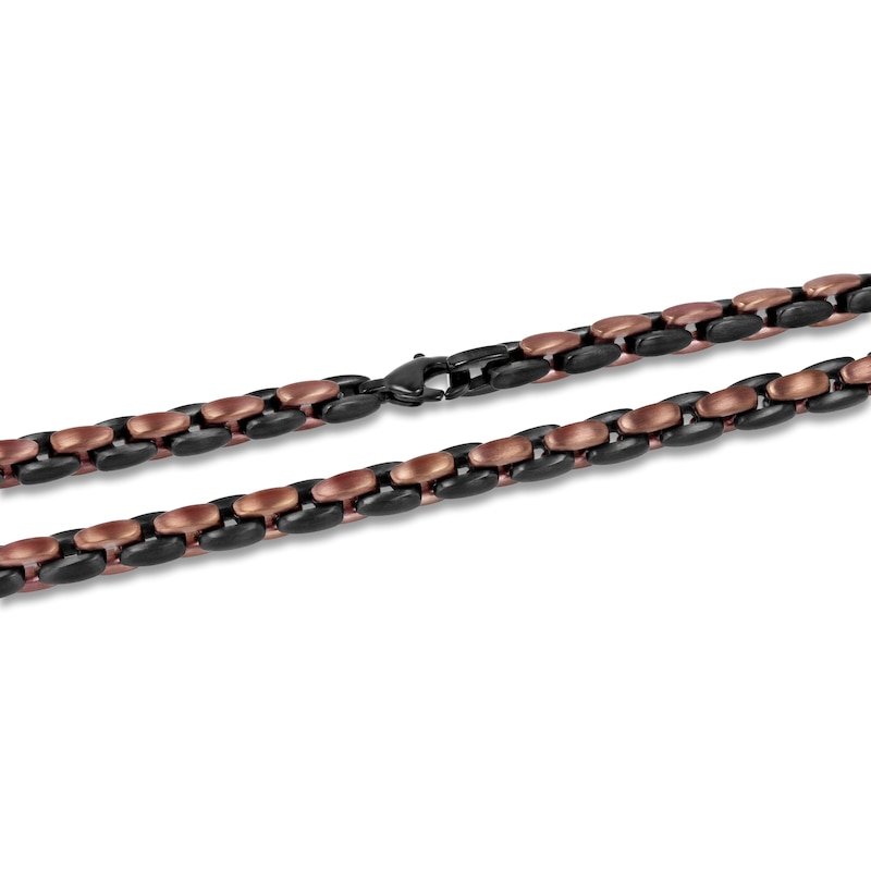 Main Image 2 of Men's Satin-Finish Link Necklace Brown & Black Ion-Plated Stainless Steel 24&quot;