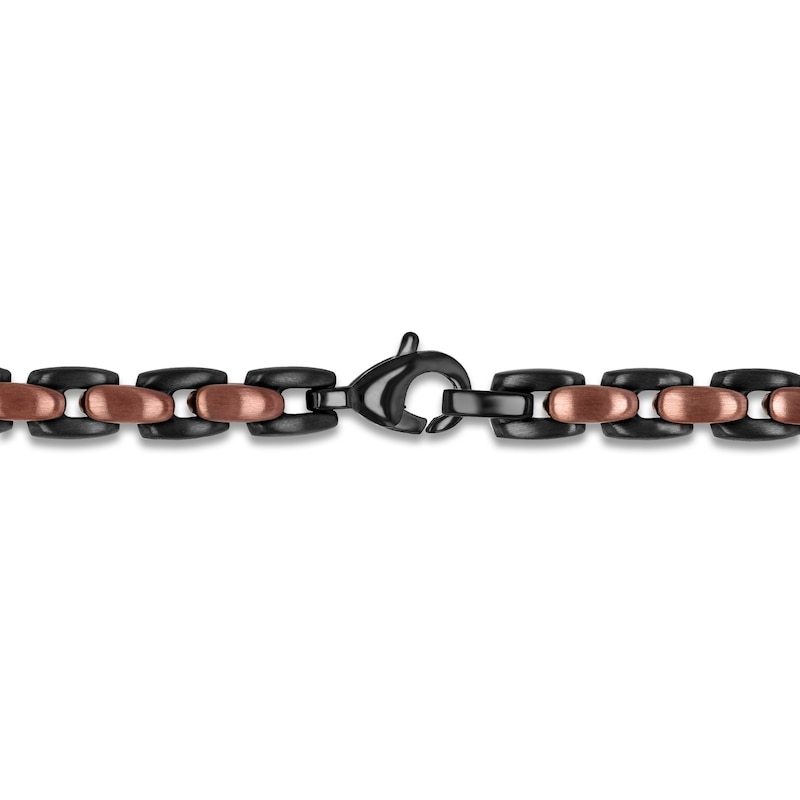 Main Image 3 of Men's Satin-Finish Link Necklace Brown & Black Ion-Plated Stainless Steel 24&quot;