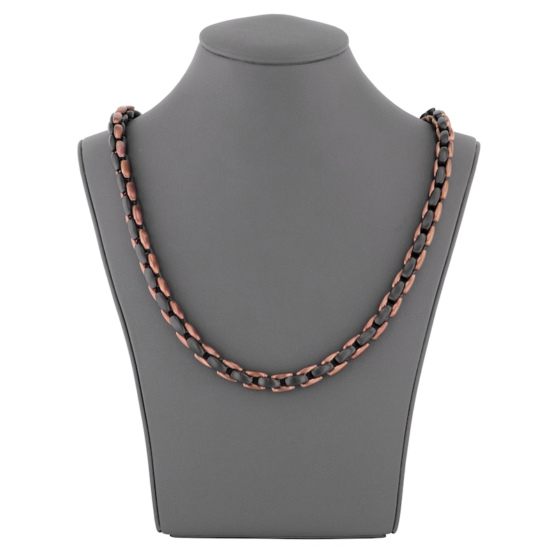 Main Image 5 of Men's Satin-Finish Link Necklace Brown & Black Ion-Plated Stainless Steel 24&quot;