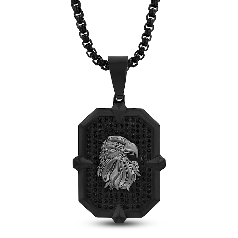 Main Image 1 of Men's Black Diamond Eagle Necklace 3/4 ct tw Black Ion-Plated Stainless Steel 24&quot;