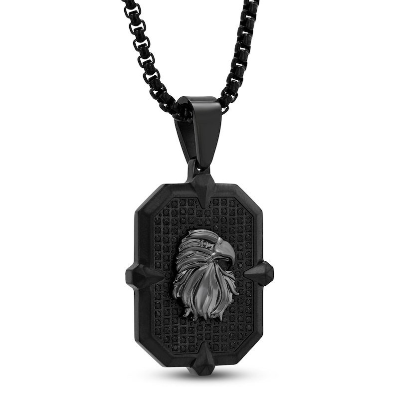 Main Image 2 of Men's Black Diamond Eagle Necklace 3/4 ct tw Black Ion-Plated Stainless Steel 24&quot;