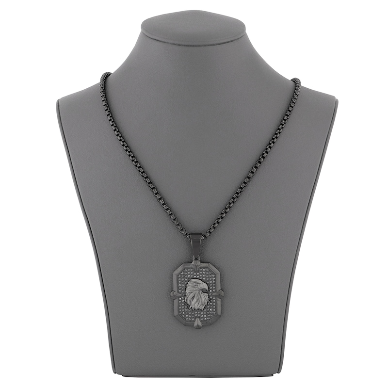 Main Image 4 of Men's Black Diamond Eagle Necklace 3/4 ct tw Black Ion-Plated Stainless Steel 24&quot;