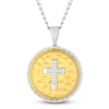 Thumbnail Image 1 of Men's Diamond Cross Hammered Medallion Necklace 1/20 ct tw Stainless Steel & Yellow Ion-Plating 24&quot;