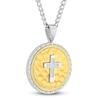 Thumbnail Image 2 of Men's Diamond Cross Hammered Medallion Necklace 1/20 ct tw Stainless Steel & Yellow Ion-Plating 24&quot;